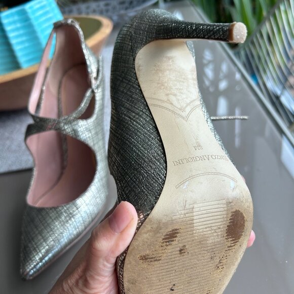 Enzo Angiolini High Heels | Pewter Strappy Mary Janes - Picture 5 of 7